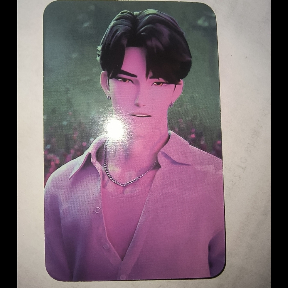 K-Pop Photocard Featuring Male Idol in Pink Gradient Kpop Demon Hunters Jinu